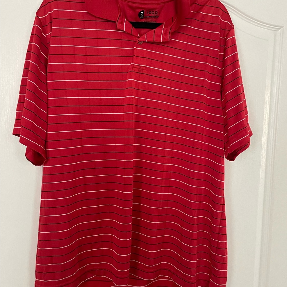 Izod Men's Polo Shirt in Red with White Stripes